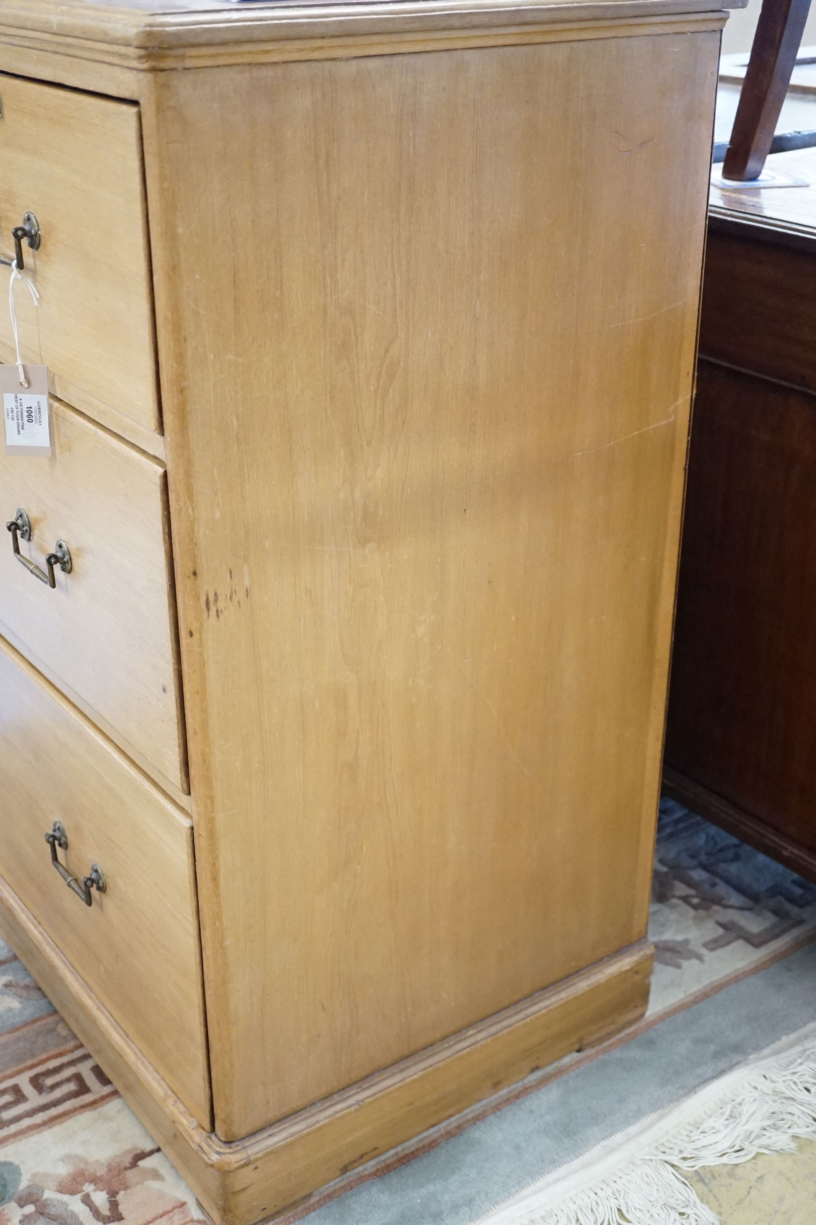 A Victorian pine chest of four drawers, width 93cm, depth 49cm, height 94cm